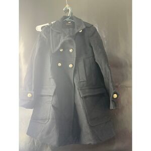 Via Womens Black 100% Wool Double Breasted Pea Coat Gold Buttons Size XXS